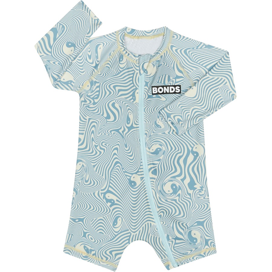 Bonds Baby Swim Long Sleeve One Rashie One Piece - Summer Swirl Pale Blue