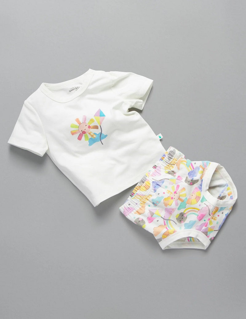 Little Green & Co Jersey Tee & Nappy Cover Set -  Sunshine Friends