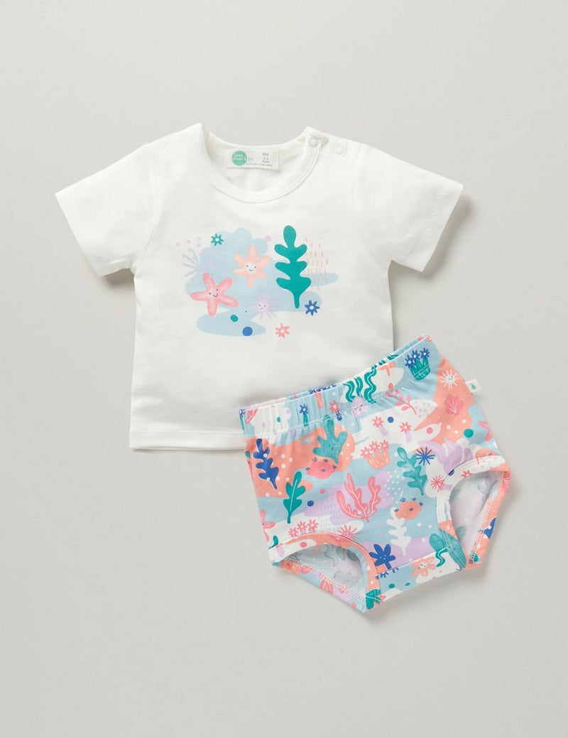 Little Green & Co Jersey Tee & Nappy Cover Set - Coral Garden