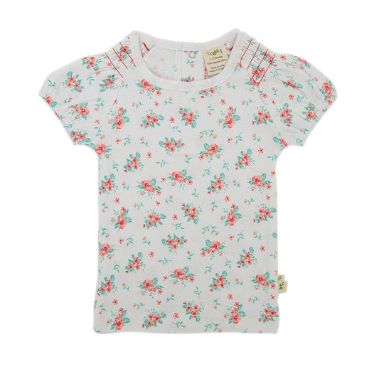 Tiny Twig Organic Smocked Tee - Coral Jasmine